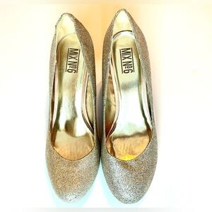 Mix No. 6 Sparkly Glitter Champagne Gold Round Toe Heels with Rubber Sole